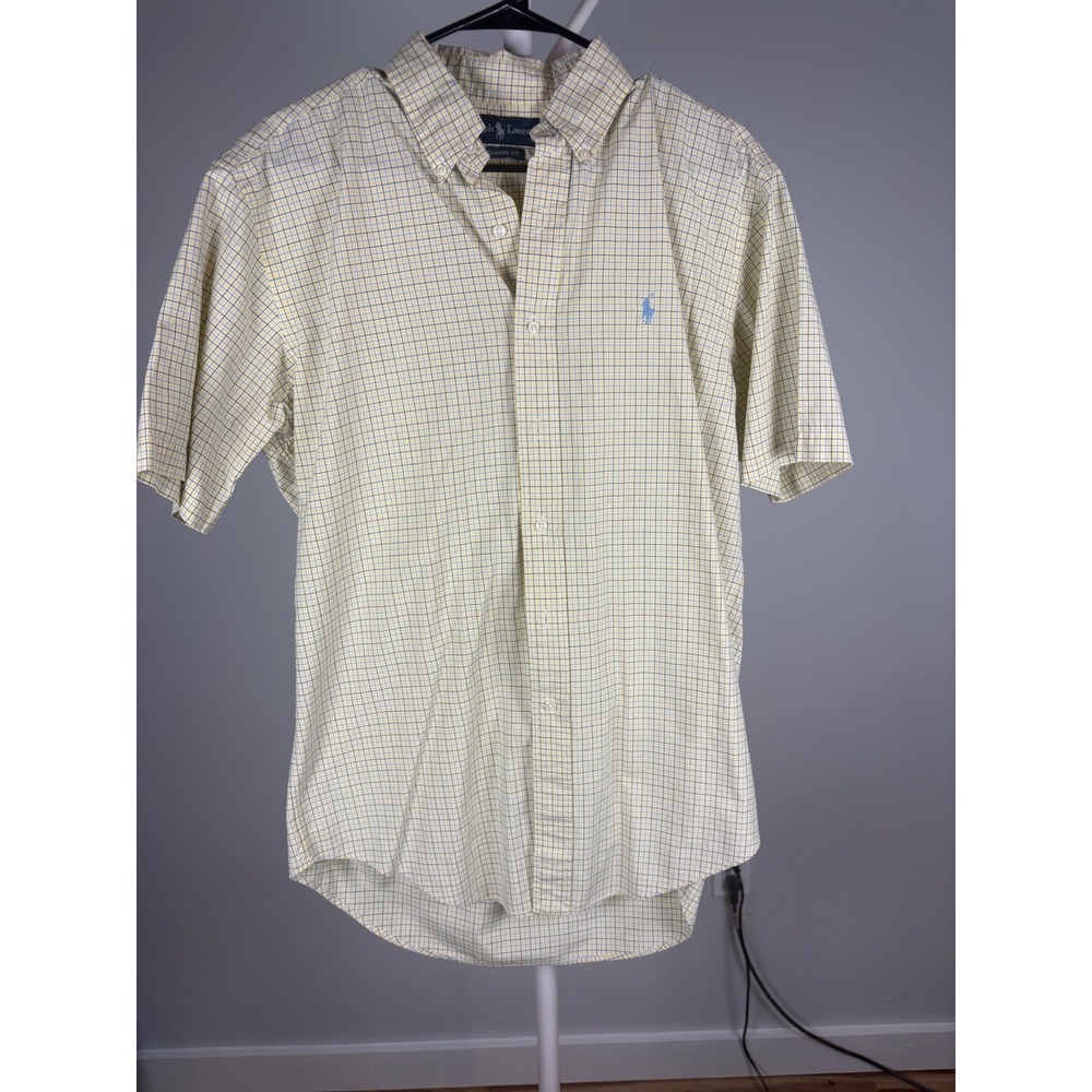Polo Ralph Lauren Mens Classic Fit Yellow Blue Check Short Sleeve Shirt Size L